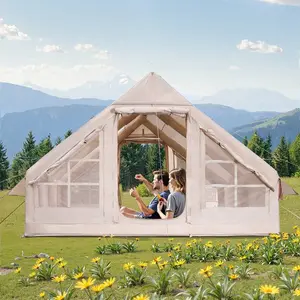 Inflatable Tents For Camping, 3-5 /4-6/5-8Person Easy Setup Blow Up Tent With Hand Pump, 300D Oxford 4 Season Glamping Tent With Stove Jack 2 Doors & 2/4 Mesh Windows, Storage Bag Included For Easy Taking