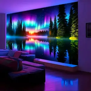 Aurora Borealis with Halo and Lake Light Reflection, Modern Art Print, Perfect for Living Room, Office, Meditation Area