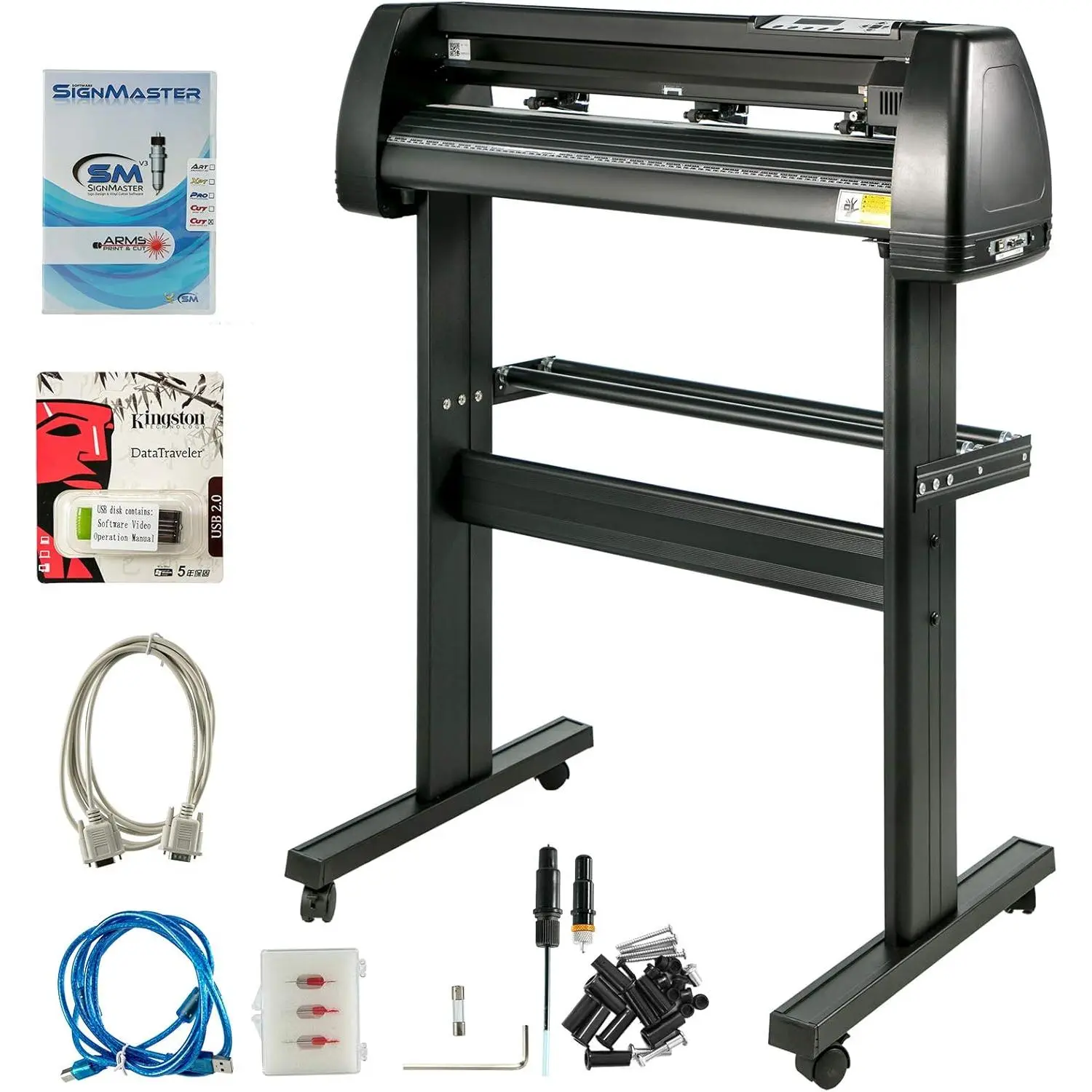 VEVOR 34 In Die-Cut Vinyl Cutter Machine Bundle for Sign Makers, 110V AC 60Hz Aluminum Tool Kit with Adjustable Force, Adjustable Speed, LCD Display, 0.01mm Deviation-Free Cutting, 34.3-in Large Cut Length, Signmaster Software, Windows PCs Compatible