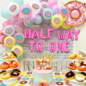LaVenty 12 Pink Donut Half-Birthday Balloons for Children's Birthday Party
