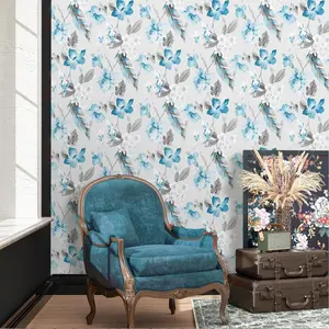 Soft Blue Floral Peel and Stick Decorative Wallpaper - Waterproof PVC Removable Self-Adhesive Contact Paper | Fresh Large Flower Pattern, Durable for Living Room, Bedroom, Cabinet Wall Renovation | Home Decor Sticker Peel and Stick Wallpaper Designs