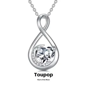 Birthstone Necklace for Women S925 Sterling Silver Infinity Love Necklace Infinity Moon Jewelry Birthday Christmas Gifts for Women Mom Wife Girlfriend, 18"+2" Inches