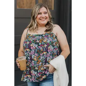 Romance In Bloom Floral Tank Top- Navy