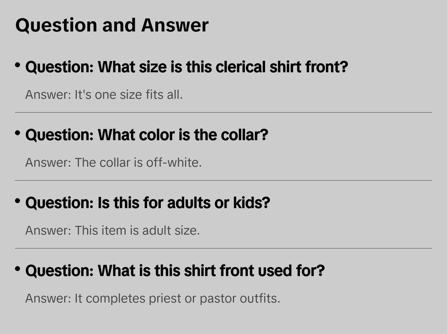 Clerical Shirt Front