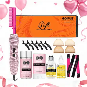 【Valentine's Day Gift Box】18 Counts Diamond Hot Comb Set Adjustable Temperature Electric Hair Straightener Brush for Wigs Natural Black Hair Styling Gold Finish