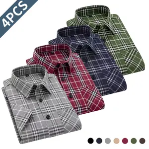 Men’s Stand Collar Short-Sleeve Shirt Set of 4 – Suitable for outdoor activities and multi-occasion wear; available in various colors for different occasions; a very suitable gift for fathers.