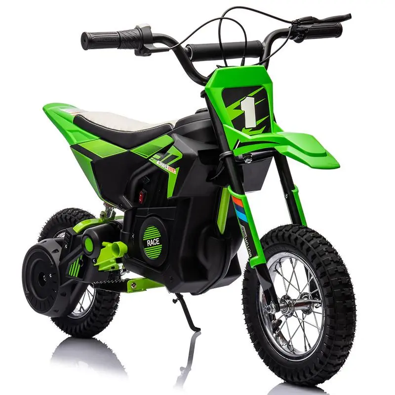 24V Kids Electric Motorcycle, Leather seat, Pneumatic Tires, Speed Adjustable to 13.6MPH, Non-Slip Handle, 250W Motor,Green