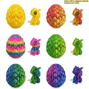 6 Pack 3D Printed Dragon Eggs, Pre-filled Easter Eggs with Surprise Toys Inside, Mini Hatching Dragon Figurines Stress Relief Toy for Kids Easter Basket Stuffers Party Favors