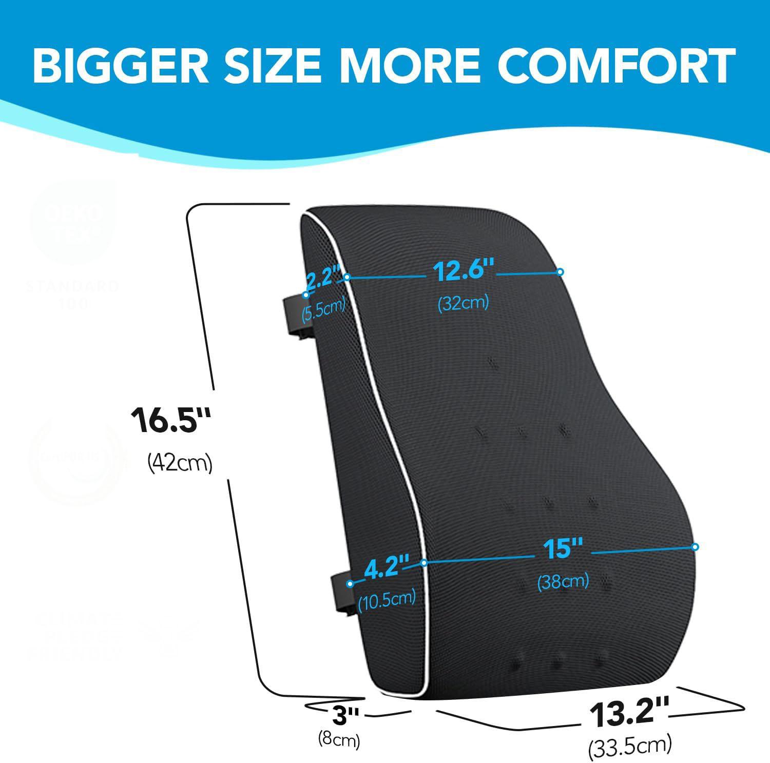 Contoured Shape Ergonomic Memory Foam Lumbar Support Cushion with Machine-Washable Mesh Cover - Durable, Spine-Aligning, Pressure-Relieving, Posture-Correcting, Stay-Put Straps for Car Seat, Office Chair - Ideal for Dads, Seniors, Mid Back Pain Relief, Gi