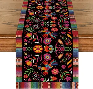Bird Dia De Los Muertos Serape Mexican Fiesta Table Runner, Cinco De Mayo Day of The  Kitchen Dining Table Decoration for  Party Decor 13x72 Inch