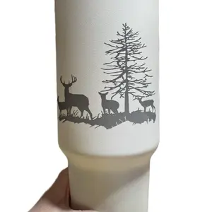 Customized laser engraved tumbler.