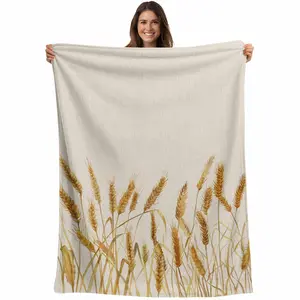 Fall Wheat Flannel Fleece Throw Blanket for Couch Chair Sofa Bed, Lightweight Soft Blanket for Women Men, Autum Botanical Rustic Yellow Orange Warm Cozy Blankets for All Season