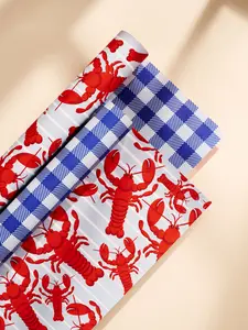 Lobster and Blue Gingham Double Sided Gift Wrap | Set of 3 Sheets