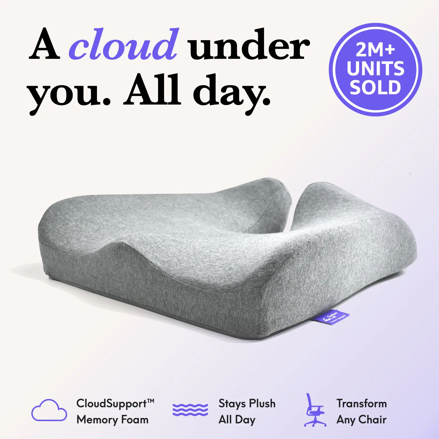 Cushion Lab | Cloud Cradle Seat Cushion — Sit Softly, Anywhere You Sit — Memory Foam Cushion for Office Chair, Car & Home