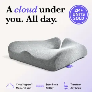 Cushion Lab Cloud Cradle Seat Cushion - Patented Design for Long Sitting Hours on Office/Home Chair, Car, Wheelchair - Extra-Dense Memory Foam for Hip, Tailbone, Coccyx, Sciatica - Light Grey