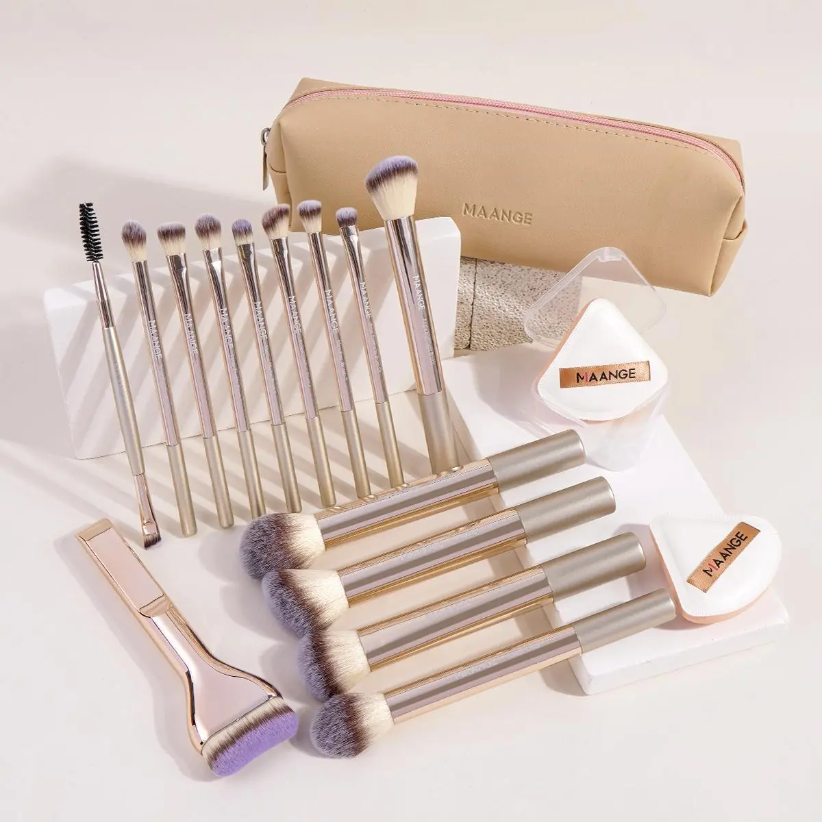 Makeup Brush Set with Makeup Bag, 17pcs/set Makeup Brushes & Air Puff, Professional Makeup Tools for Women & Girls, Summer Makeup, Cosmetic Brushes, Makeup Brush Kit, Face Makeup Brushes, Soft Cosmetic Brushes, Beauty Brush Set