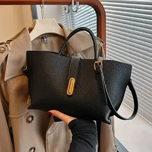 Women's PU Leather Handbag 2026 New Retro Lychee Pattern Deerskin Velvet Commuter Messenger Tote Bag