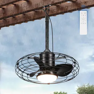 Glitnous 20" Outdoor Ceiling Fan with Light, IP65 Waterproof Gazebo Fan Hanging with Hook, Plug in Caged Ceiling Fans with Remote Control, 6 Speeds Timing Outdoor Ceiling Fan for Patios Pergola Garage