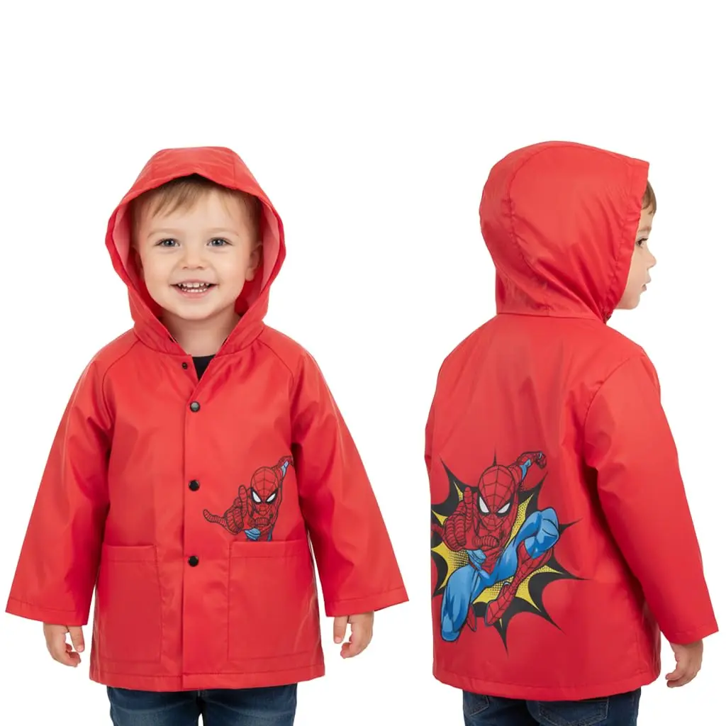 Marvel Spiderman Boys Rain Jacket Waterproof Hooded Coat for Kids Ages 4-7 Officially Licensed Clothes Kids, School, Lightweight