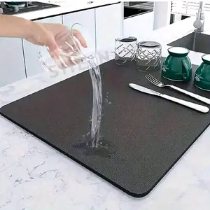 1pc Solid Color Drying Mat, Non-Slip Absorbent Wear-Resistant Coffee Machine Mat, Soft Diatomite Drainage Mat, Draining Mat, Coffee Mat, Bar Restaurant Mat, Pet Mat, Tableware Mat, Bathroom Mat, Countertop Mat For Dining Table Decor, Household Kitchen Sup