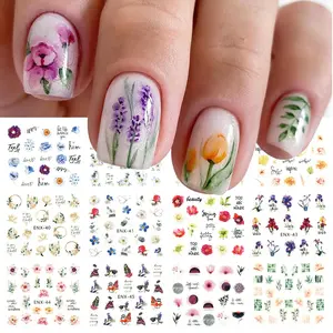 12 Sheets Flower Nail Art Stickers Decals Self-Adhesive Pegatinas Uñas Spring Summer Colorful Floral Leaves Nail Supplies Nail Art Design Decoration Accessories