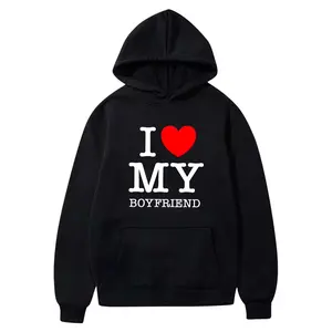 I Love My Boyfriend Hoodie Love Heart Valentines Day Hooded Sweatshirt Sweater Pullover Tops Cute Funny Novelty Hoodie Long Sleeves Funny Graphic Print Sweatshirt Pullover Unisex Gift for Birthday Christmas Halloween