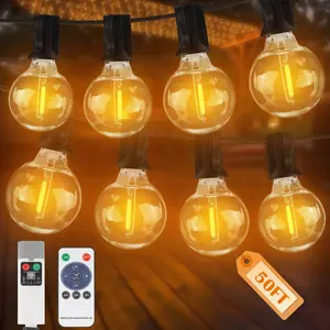Rawink Outdoor String Lights,50FT 25 G40 Bulbs Shatterproof Patio Lights,IP65 Waterproof Patio Lights with 8 Lighting Modes & Remote Control,Connectable Hanging Globe Lights for Backyards, Bistros,Porches,Patios & Balconies