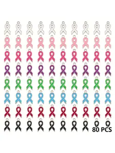 80 Colorful Ribbon Pendants, 8 Styles Enamel Eco-Friendly Ribbons, DIY Crafts Jewelry Making Supplies, Necklace Bracelet Accessories