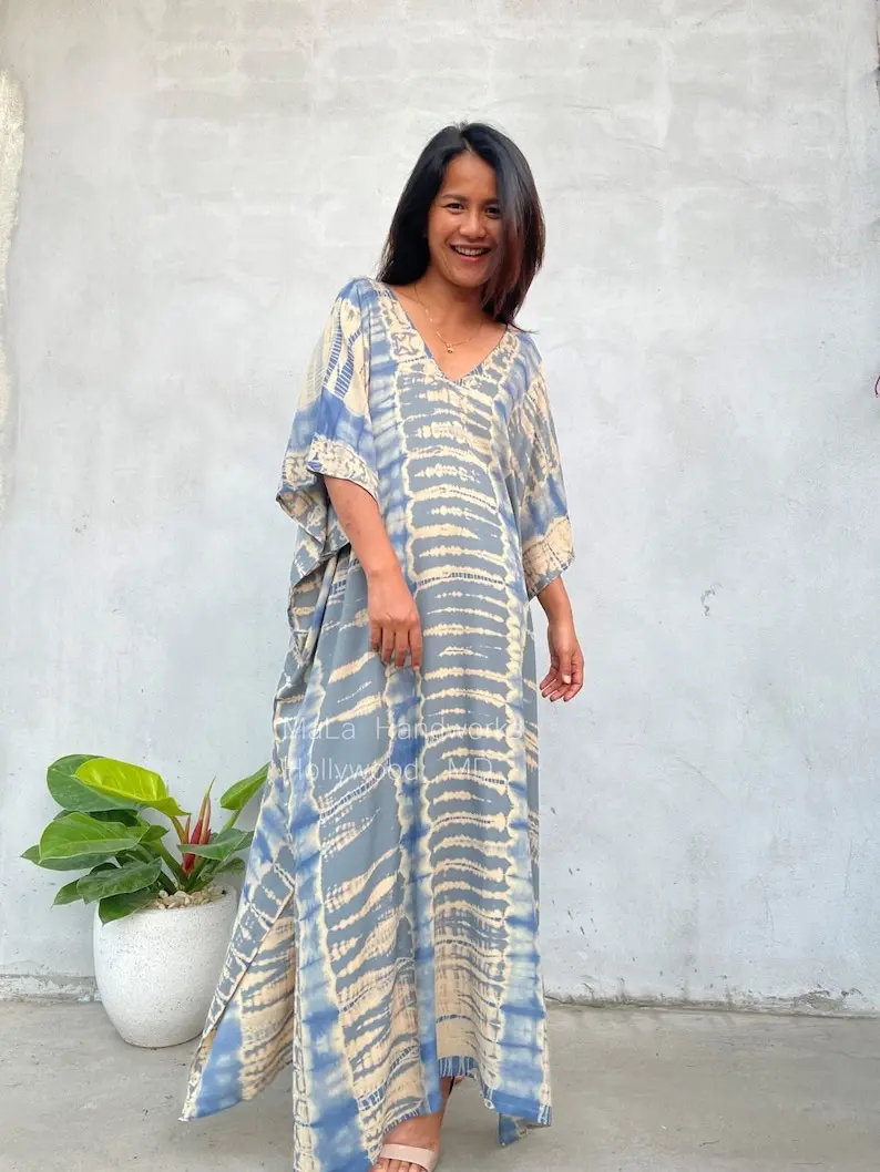 Gray With Bronze Tie Dye Kaftan CM-16 ~ Moroccan Caftans For Women, Plus Size Clothing, African Dress, Rayon Kaftan, Resort Wear, Vacation