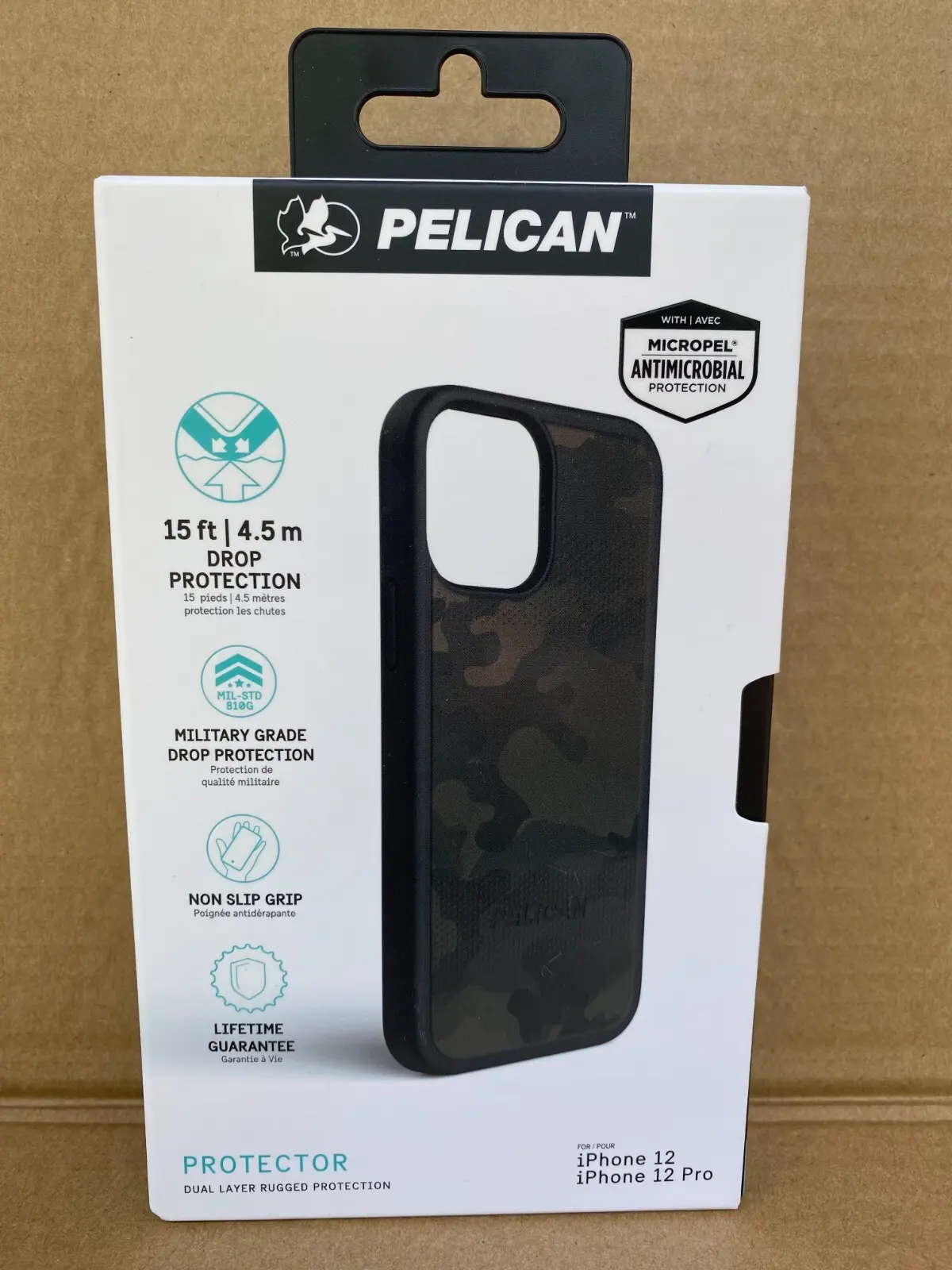 Pelican Protector Casing for iPhone 12 Pro - Soft Tough Shell, Drop-Proof Shockproof Mobile Phone Accessory, Camo Green Black Cover
