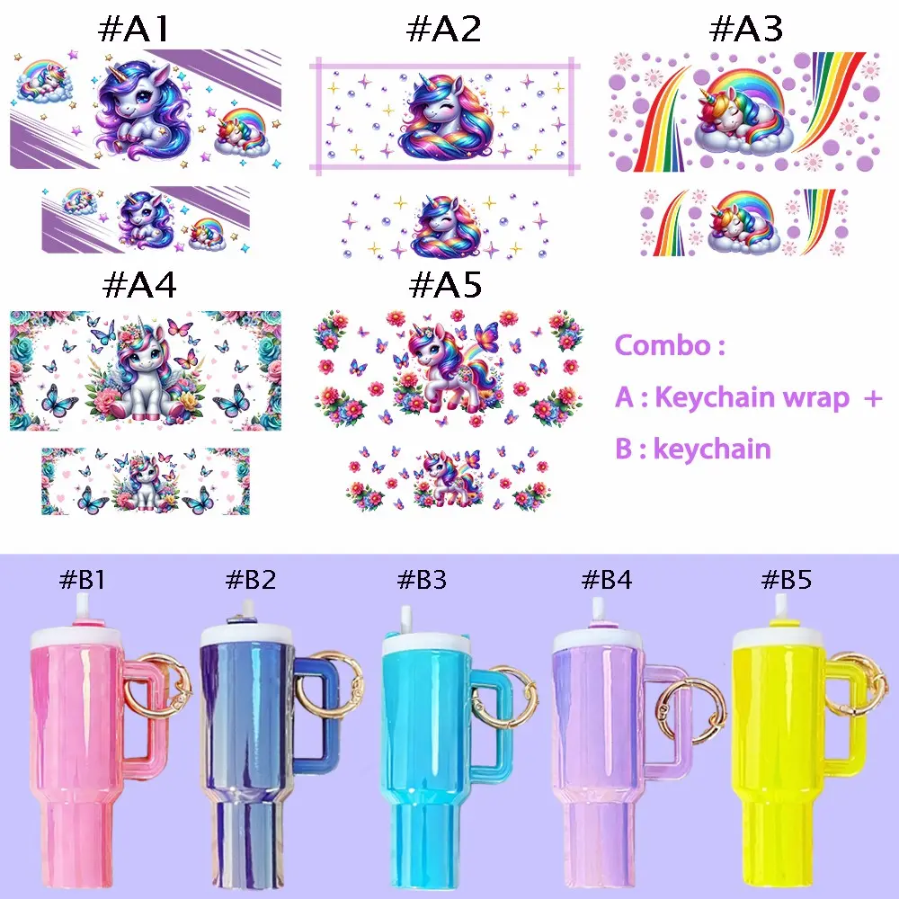 10 in 1 Unicorn Theme DIY Craft Kit, 5 Colorful Keychains + 5 UV DTF Stickers, Perfect for Father's Day, Mother's Day, Birthday Gifts, Crafting Kit
