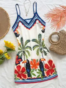 Women's Summer Sleeveless Dress, Boho Tropical Style Beachwear, Vacation Wear, Warm Holiday Print, Casual Fashion, Cute Design