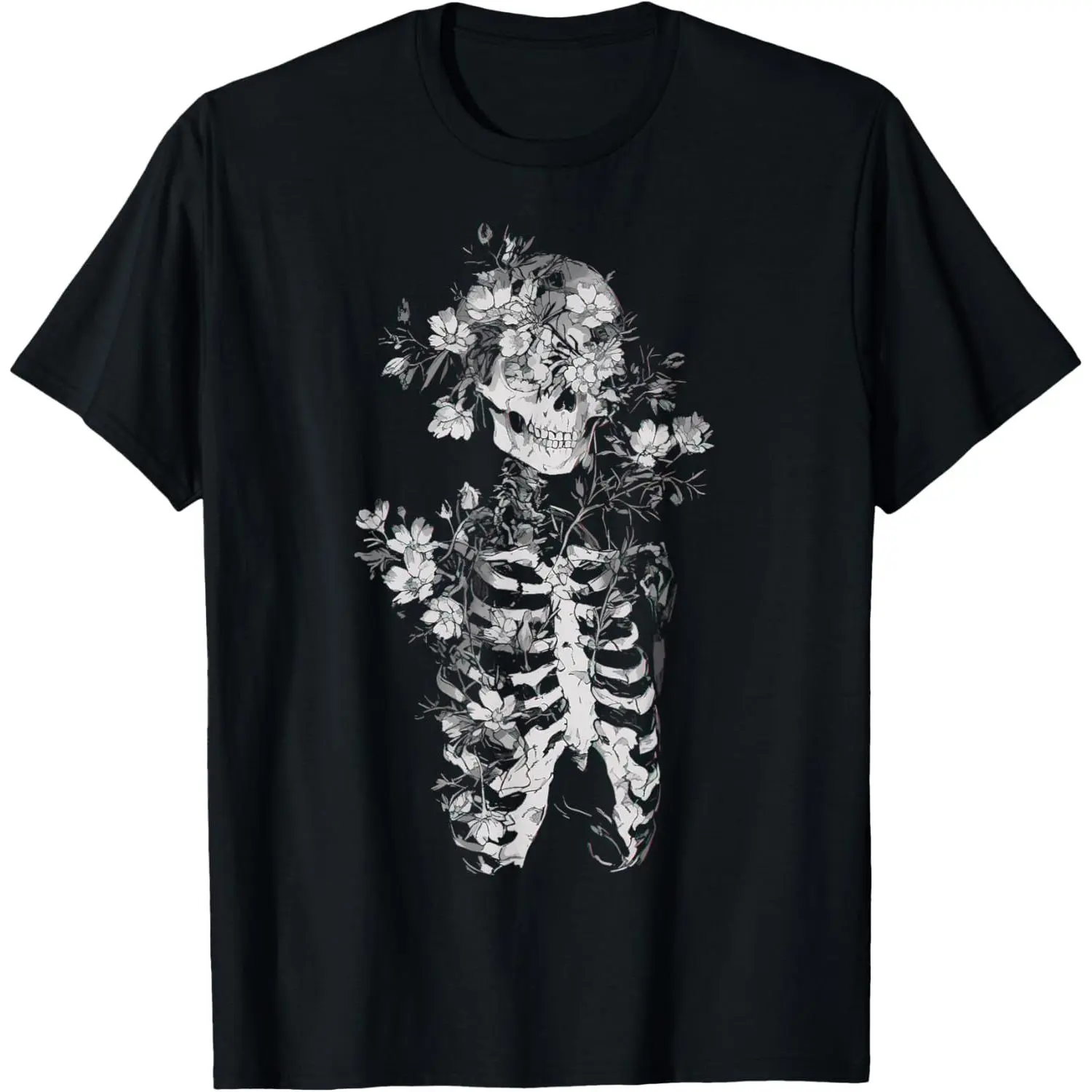 Floral Skeleton Flowers Goth Occult Death Dark Alt Aesthetic T-Shirt