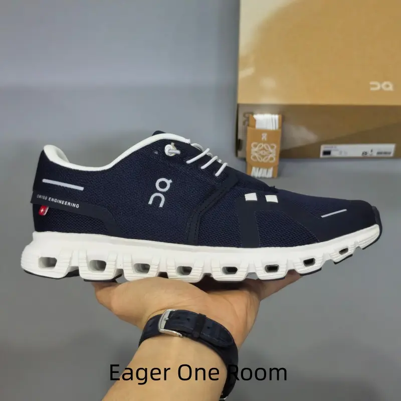 Navy white lightweight cloud mesh running sneakers with segmented foam cushioned midsole, anti-slip rubber outsole for men women daily jogging gym commuting casual sports wear