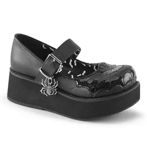 Demonia Sprite-05 Black Vegan Leather-Black Patent Platforms