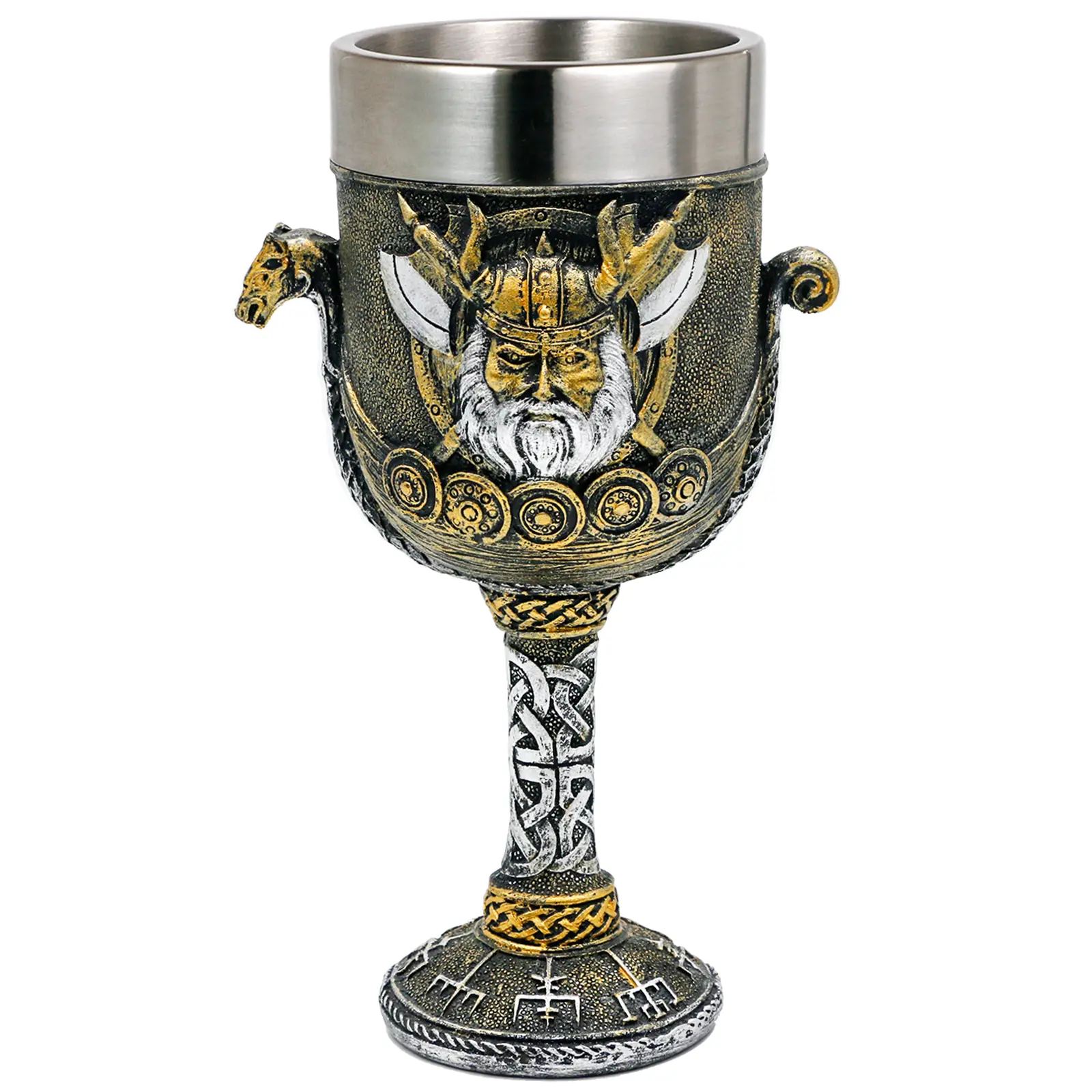 Medieval Viking Odin Wine Goblet - Viking Gifts for Men 7oz Stainless Steel Drinking Cup Norse Warrior Dragon Ship Chalice Party Decoration