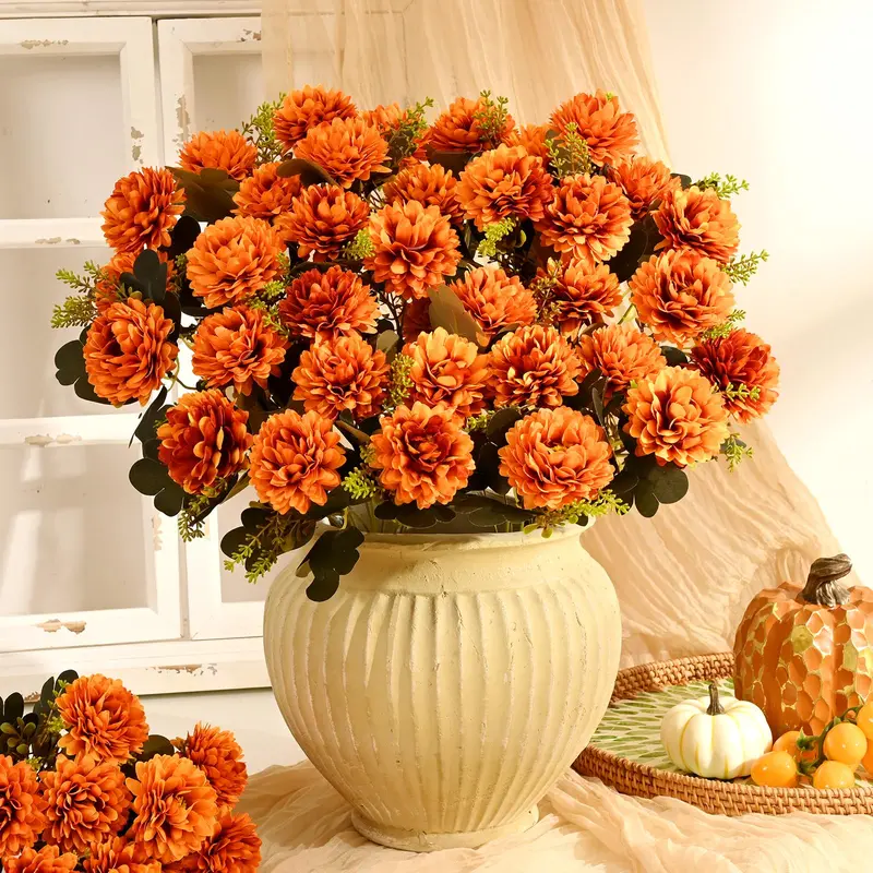8 Pcs 72 Heads Fake Mums, Fall Flowers for Decoration, Faux Autumn Flower Bushes for Outdoor Indoor Decor , Mums for Outdoor Indoor Planters ,Floral Ornaments Decorative Silk Fruit