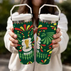 1 Pc Thermal Mug 30oz Skinny Tumbler With Handle And Lid, Double Wall Vacuum Cup, Leak Proof Insulated Mug, Keeps Hot 12 Hours Cold 24 Hours, Mexico Fan Style Travel Mug For Coffee Tea, Gift For Men Women Sports Fans Holiday Use