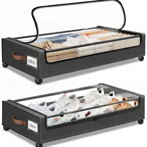 Deals For You Days SpaceHacks Under Bed Storage with Wheels 2Pack Dark Grey 600D Oxford Cloth & Metal Frame Clear Window Label for Clothes Shoes Blankets, Apartment Essentials, Rolling Storage Organizer for gift