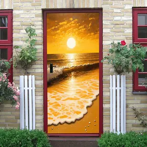 2pcs Sunset Sea Wave Beach Landscape Wall Stickers Self Adhesive Removable Waterproof Wall Decals for Bedroom Living Room Home Decor Art Stickers Wall Decorations