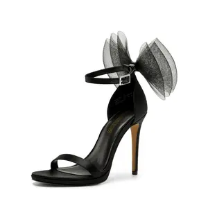 DREAM PAIRS Women's Elegant Satin Upper High Stiletto Sandals - Silky Bow Ankle Strap, Pearl-Decor Wedding Shoe