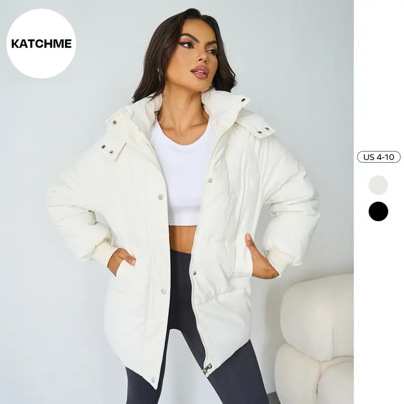 KatchMe Womenswear Plain Pocket Button Front Winter Coat,Casual Warm Raglan Zipper Long Sleeve Outerwear for Fall & Winter,Basic Outerwear Jacket