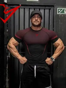 Men's Fitness Top, Casual Running Quick-Dry Breathable Tight Fit Compression Top Short Sleeve T-Shirt, Gym Training, Night Run, Daily Wear, Comfortable
