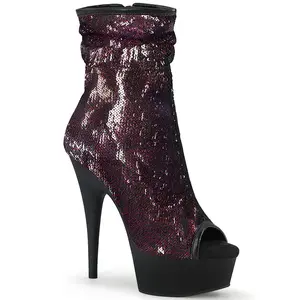 Women's 6-Inch Heel Platform Boot - DELIGHT-1008SQ Burgundy Sequins Footwear