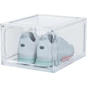 Size 14 Shoe Boxes Clear Plastic Stackable, Sneaker Containers  Shoes Storage Box Foldable Drop Front Organizer Shoes Cases for  Display Bins 1 Pack (14.2"x 11"x 7.9")