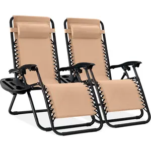 Best Choice Products Set of 2 Zero Gravity Lounge Chair Recliners for Patio, Pool w/ Cup Holder Tray