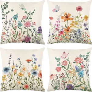 Spring Decorations for Home - Spring Pillow Covers Set of 4, Outdoor Pillow Covers Springtime Farmhouse Throw Pillow Cover Garden Linen Cushion Case for Home Decor