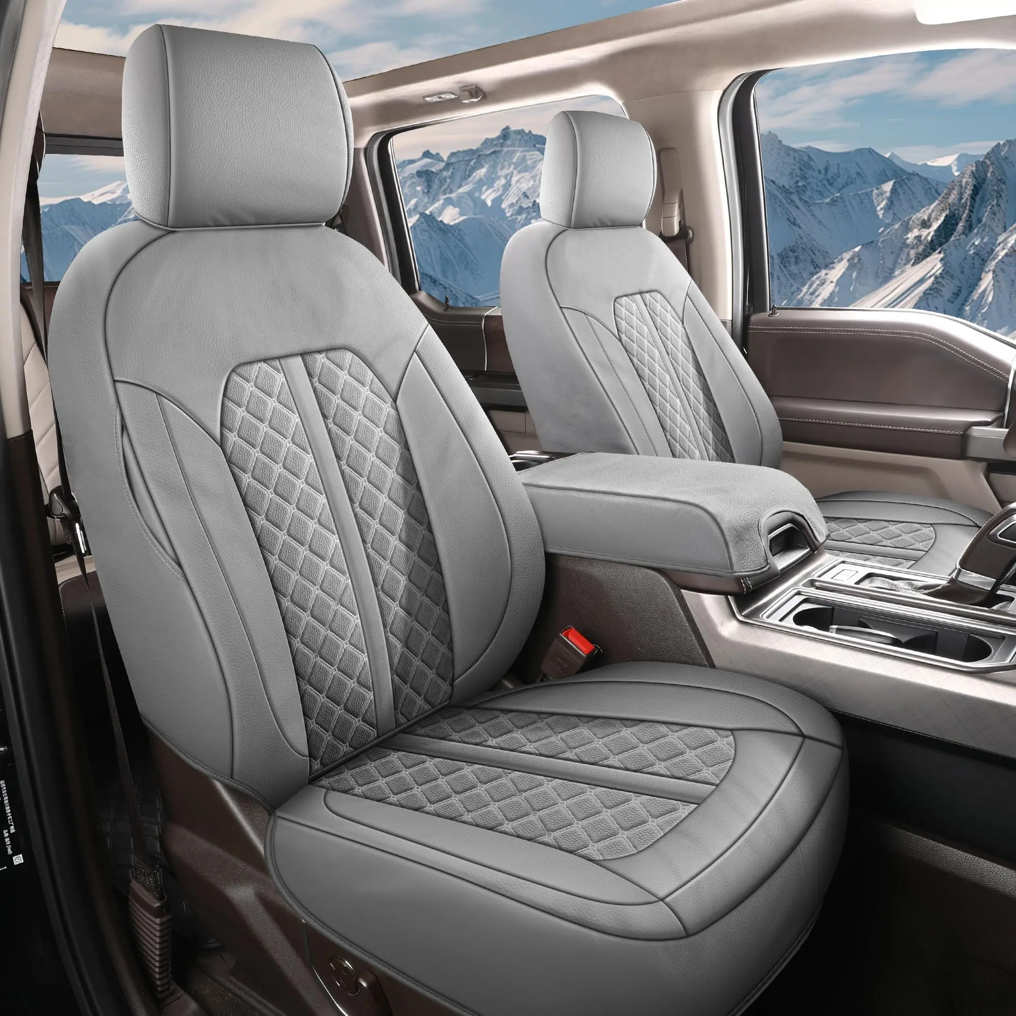 Tecoom Leather Car Seat Covers Front Set Fit for 2007-2024 Chevy Silverado 1500 GMC Sierra 1500, 2015-2024 2500HD 3500HD Double Crew Extended Cab, Waterproof Truck Vehicle Seat Protector Cushion, Grey durable