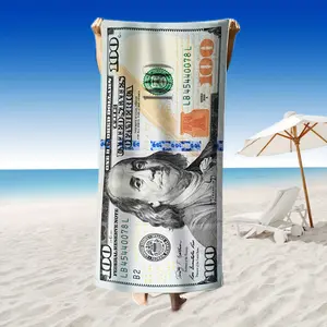1PC Lightweight Ultra-Absorbent Microfiber Beach Towel - Quick-Dry, Sand-Free Design with Vibrant Money Print - for Swimming, Camping & Outdoor Adventures
