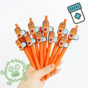 This orange pill bottle-shaped ballpoint pen features a soft rubber patch for smooth writing and is suitable for office and school use. It's an ideal nursing gift for students and doctors.